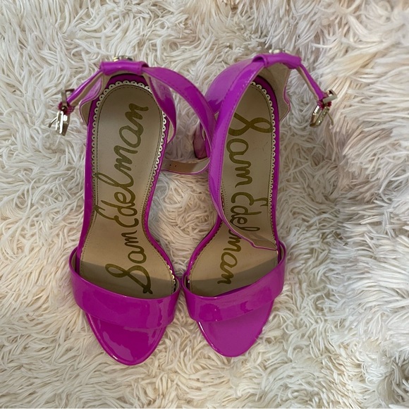 Sam Edelman Yaro Sandal in Neon Fuchsia Patent block heel size 10 ankle strap - Picture 2 of 13